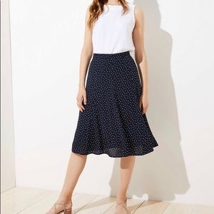 Polka Dot Godet Midi Skirt